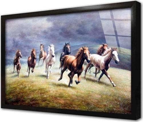 Koşan Atlar Çerçeveli Cam Tablo 20x30 cm