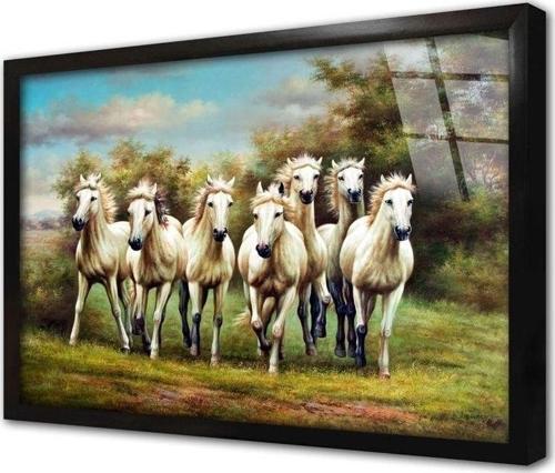 Koşan Beyaz Atlar Çerçeveli Cam Tablo 20x30 cm