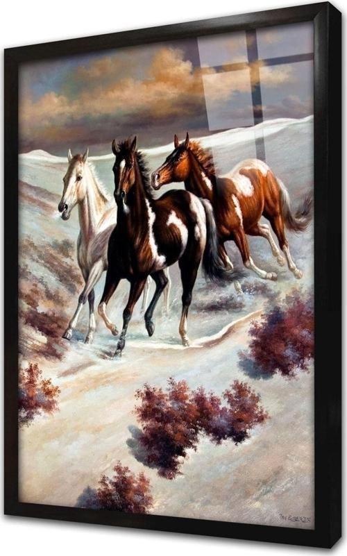 Karda Koşan Atlar Çerçeveli Cam Tablo 20x30 cm