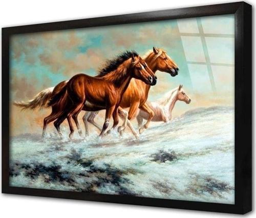 Yüksek Dağa Doğru Koşan At Çerçeveli Cam Tablo 20x30 cm