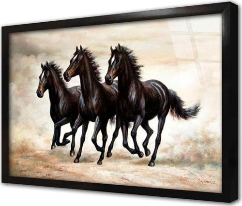 Siyah Atlar Çerçeveli Cam Tablo 20x30 cm
