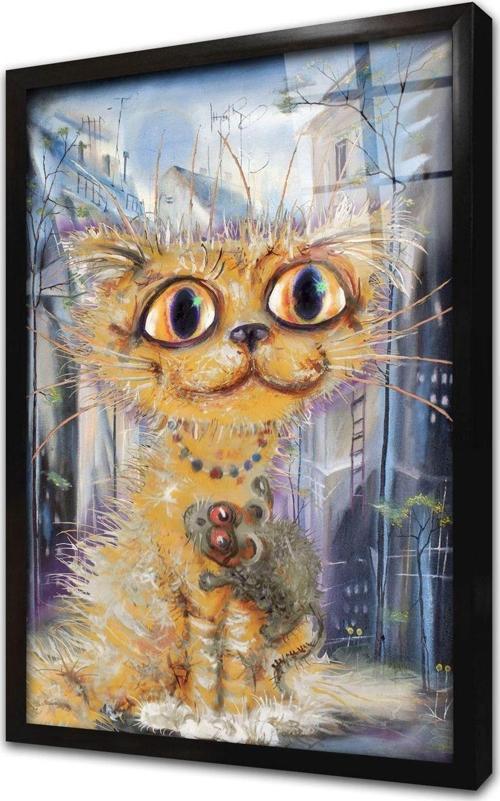 Sevimli Kedi Çerçeveli Cam Tablo 20x30 cm