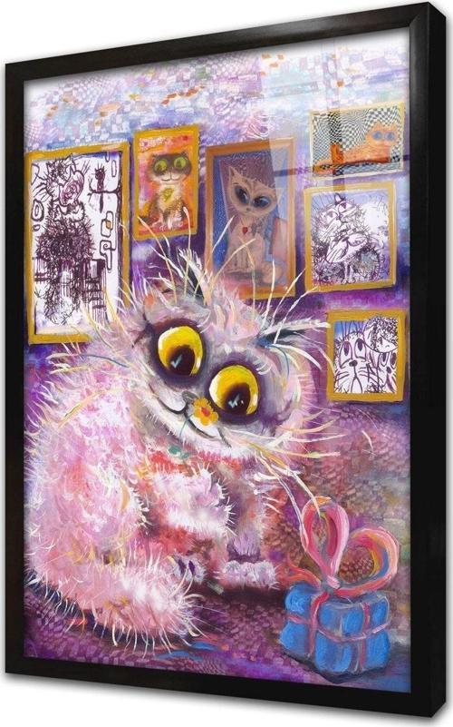 Sevimli Kedi Çerçeveli Cam Tablo 20x30 cm