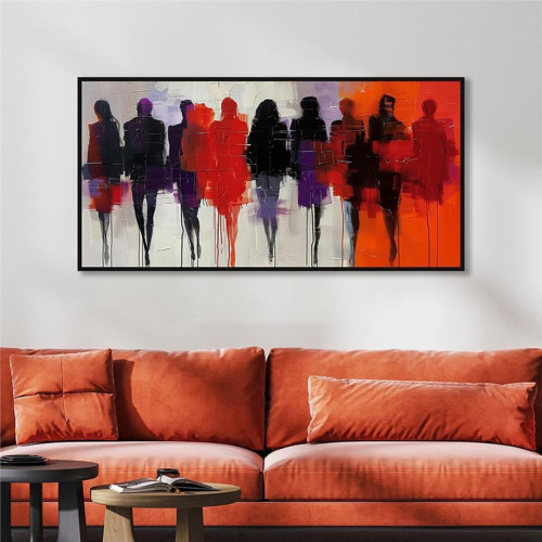 Yağlı Boya Dokulu Tablo Modern Soyut Insanlar Siyah Çerçeveli U05006