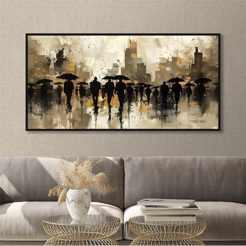 Yağlı Boya Dokulu Tablo Modern Soyut Insanlar Siyah Çerçeveli U05005