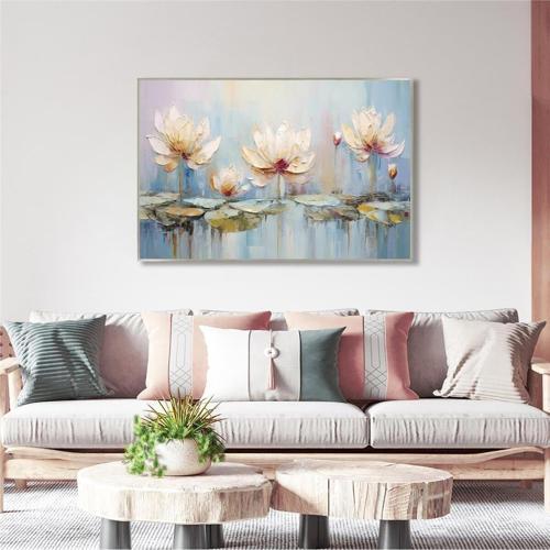 Yağlı Boya Dokulu Tablo Soyut Modern Çiçekler Gümüş Çerçeveli U02023