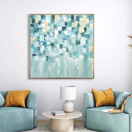 Yağlı Boya Dokulu Tablo Mavi Spatula Soyut Altın Çerçeveli U08010