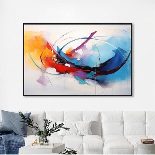 Yağlı Boya Dokulu Tablo Kırmızı Beyaz Mavi Soyut Siyah Çerçeveli U08047