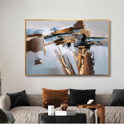 Yağlı Boya Dokulu Tablo Kahverengi Gold Soyut Altın Çerçeveli U08012