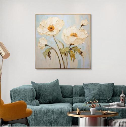 Yağlı Boya Dokulu Tablo Spatula Modern Çiçekler Altın Çerçeveli U02010