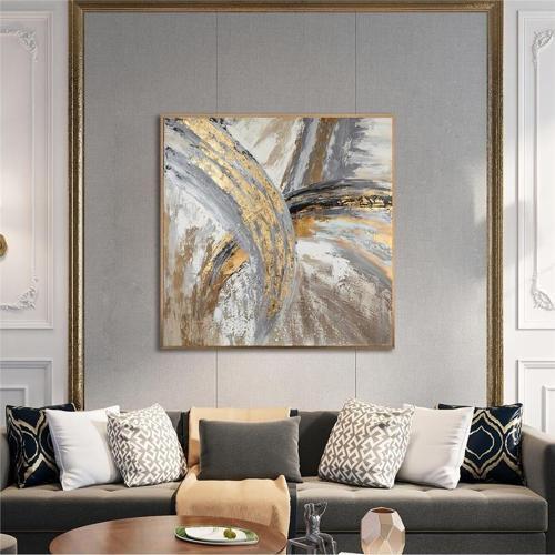 Yağlı Boya Dokulu Tablo Kahve Gold Soyut Altın Çerçeveli U08004