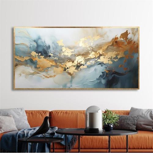 Yağlı Boya Dokulu Tablo Kahve Altın Gold Soyut Altın Çerçeveli U08041
