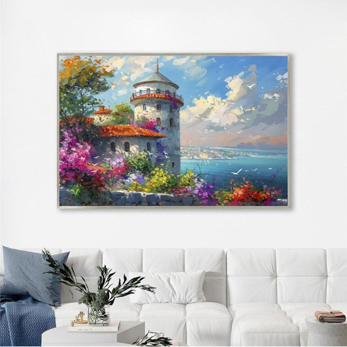 Yağlı Boya Dokulu Tablo Modern Istanbul Manzarası Gümüş Çerçeveli U06025