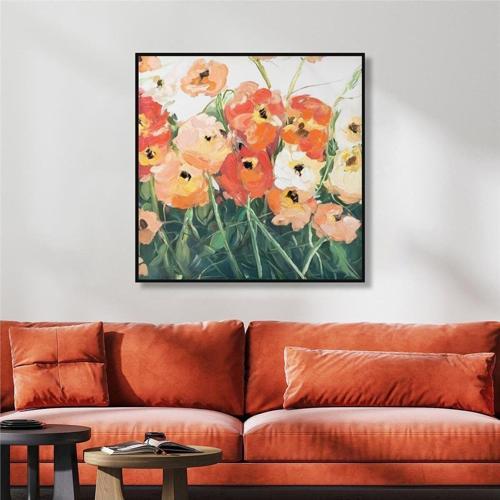 Yağlı Boya Dokulu Tablo Modern Gelincikler Siyah Çerçeveli U02011