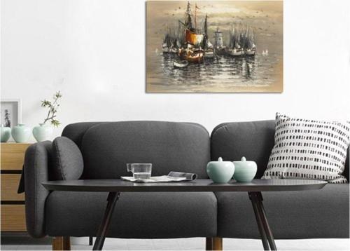 Deniz Feneri Ve Yelkenli Tekneler Kanvas Tablo 100x140 cm 100x140 cm