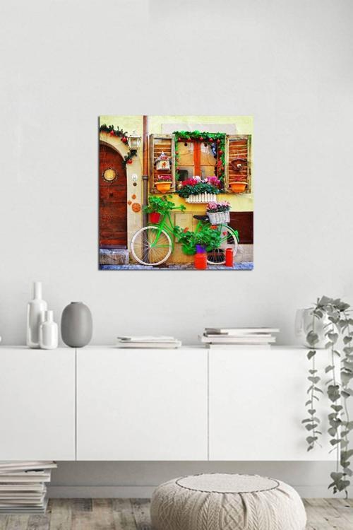 Çiçekli Bisiklet Fotoğraf Kanvas Tablo 50x50 cm 50x50 cm