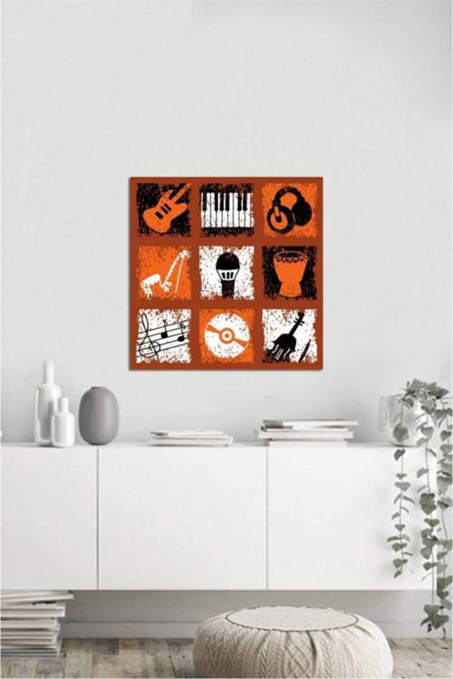 Enstrüman Müzik Kolaj Kanvas Tablo 60x60 cm