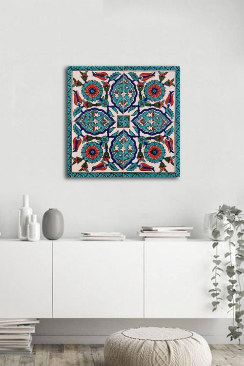 Çini Stilize Çiçek Desenleri Kanvas Tablo 90x90 cm 90x90 cm