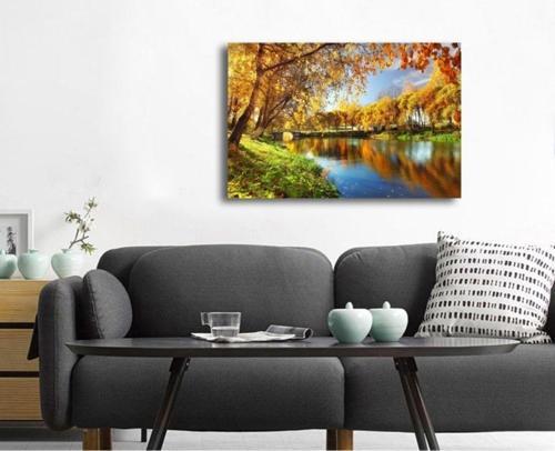 Gölde Sonbahar Manzara Kanvas Tablo 120x180 120x180 cm