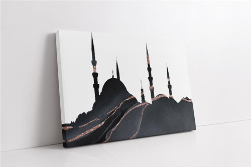 Gri Altın Soyut Desenli Istanbul Kanvas Tablo