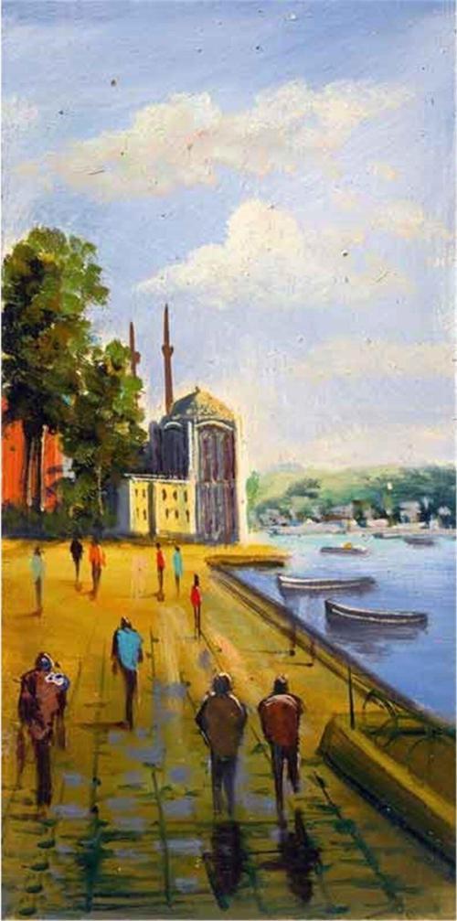Istanbul Beşiktaş Sahil Manzaralı Kanvas Tablo 50x100 cm Kb16217 50x100 cm