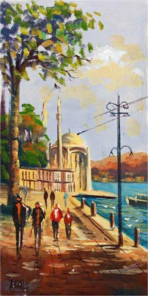 Istanbul Beşiktaş Sahil Manzaralı Kanvas Tablo 90x180 cm Kb16172 90x180 cm