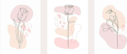 Line Art Çiçekler 3Lü Set Kanvas Tablo Seti