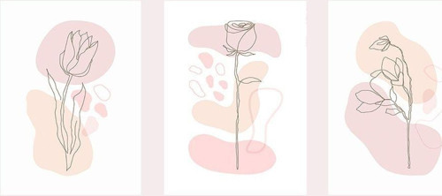 Line Art Çiçekler 3Lü Set Kanvas Tablo Seti