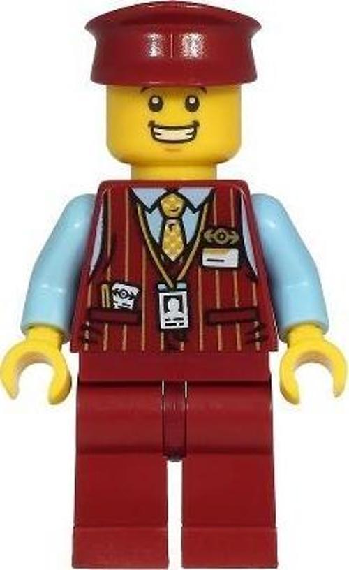 Minifigür Tram Driver - Male Dark Red Vest Bright Light Blue Shirt Dark Red Legs Dark Red Hat +5 Yaş (1 Parça)