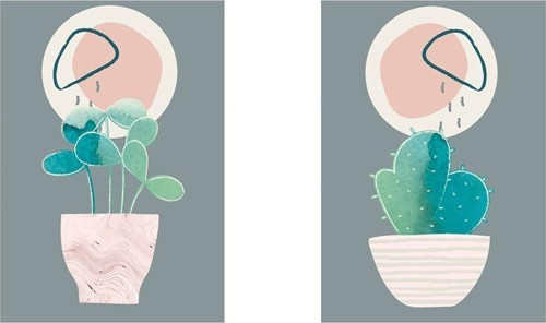 Line Art Kaktüs Ikili Kanvas Tablo Seti