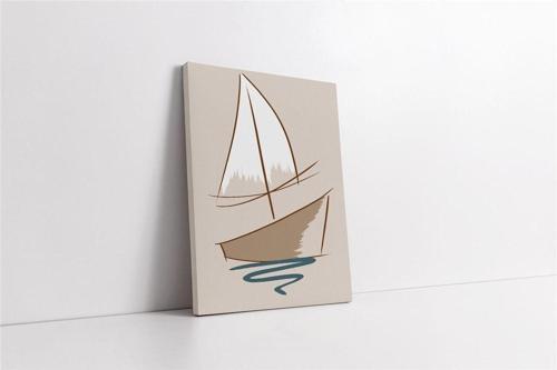 Minimal Gemi Ve Deniz Kanvas Tablo