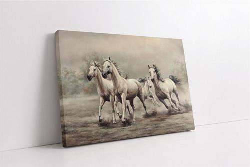 Koşan Dörtlü Beyaz At Kanvas Tablo