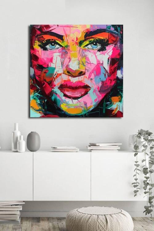Renkli Yüz Kanvas Tablo 140x140 cm 140x140 cm