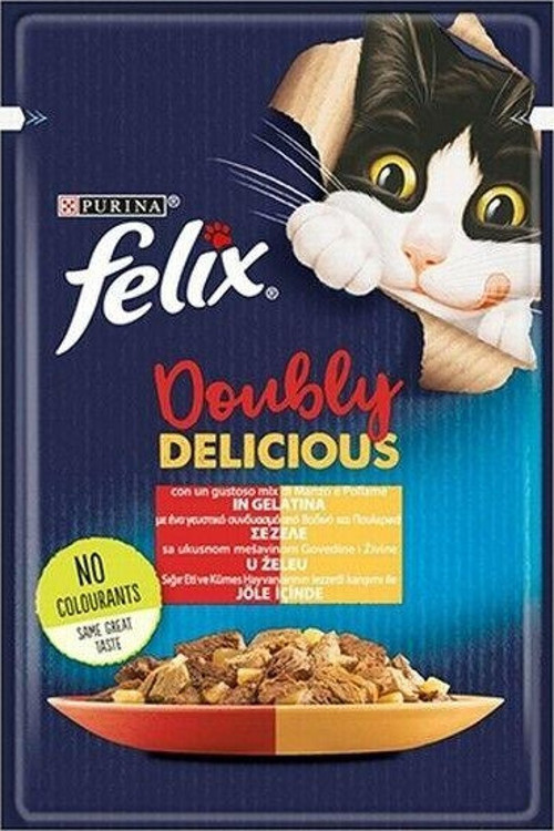 Pouch Çifte Lezzet Sığır Etli ve Tavuklu Yetişkin Kedi Konservesi 6 Adet 85 Gr