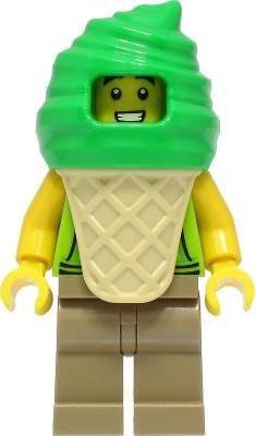 Minifigür Ice Cream Vendor - Male, Lime Hoodie, Bright Green Ice Cream Suit