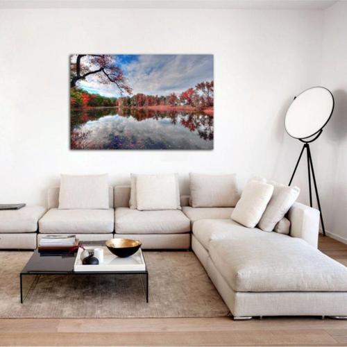 Sonbahar Kırmızı Ağaçlar Ve Göl Kanvas Tablo 30x40 cm 30x40 cm