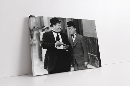 Siyah Beyaz Lorel Hardy Fotğrafı Kanvas Tablo