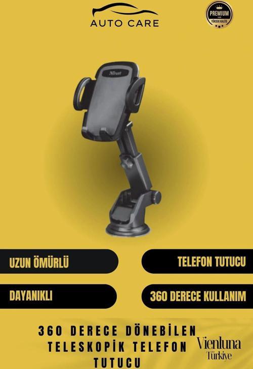 Premium Dayanıklı Vantuzlu Sağlam Çok Fonksiyonlu 360 Derece Dönebilen Teleskopik Telefon Tutucu