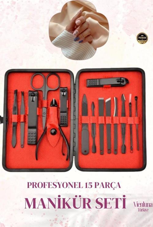 Premium Kalite Dayanıklı Profesyonel Manikür Seti Paslanmaz Çelik El Yüz Ayak Nail Bakım 15 Parça