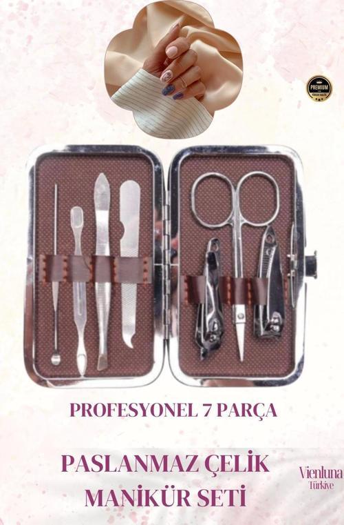 Premium Kalite Paslanmaz Çelik Uzun Ömürlü Uzun Ömürlü Deri Görünümlü 7 Parça Manikür Pedikür Seti