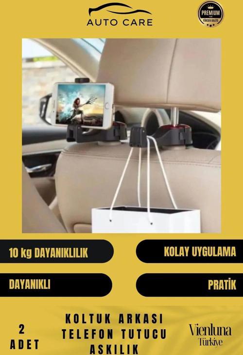 Premium Kalite Tüm Araçlarla Uyumlu Dayanıklı Araba Oto Koltuk Arkası Telefon Tutucu Askılık 2 Adet