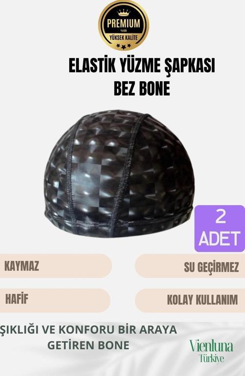 Premium Seri Su Geçirmez Bez Bone Havuz ve Deniz İçin İdeal Elastik Yüzme Şapkası Çift Paket