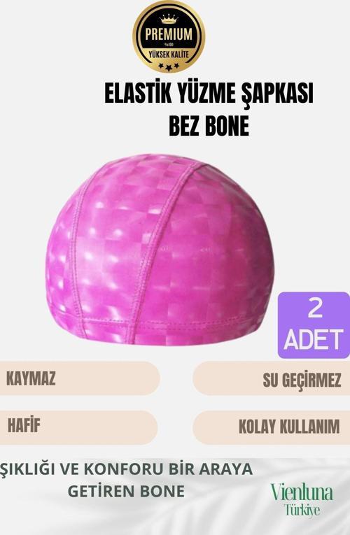 Premium Seri Su Geçirmez Bez Bone Havuz ve Deniz İçin İdeal Elastik Yüzme Şapkası Çift Paket