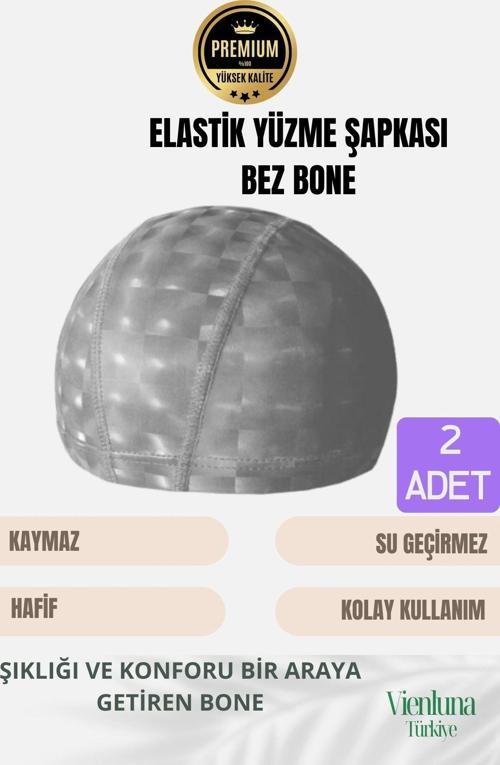 Premium Seri Su Geçirmez Bez Bone Havuz ve Deniz İçin İdeal Elastik Yüzme Şapkası Çift Paket