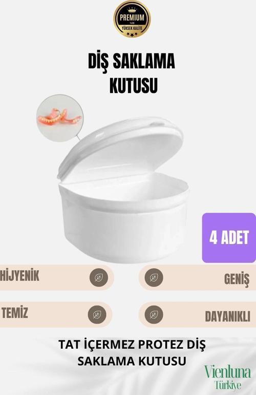 Yüksek Kalite Uzun Ömürlü Plastik Hijyenik Tat I?çermez Protez Diş Saklama Kutusu Geniş Boy 4 Adet