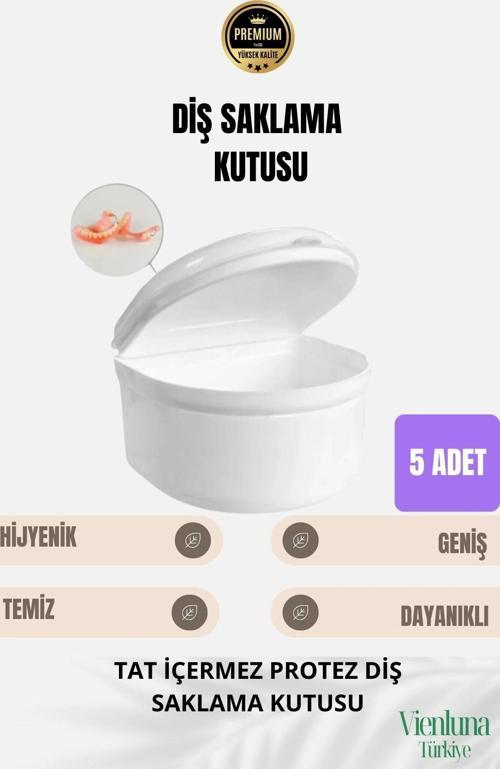 Yüksek Kalite Uzun Ömürlü Plastik Hijyenik Tat İçermez Protez Diş Saklama Kutusu Geniş Boy 5 Adet