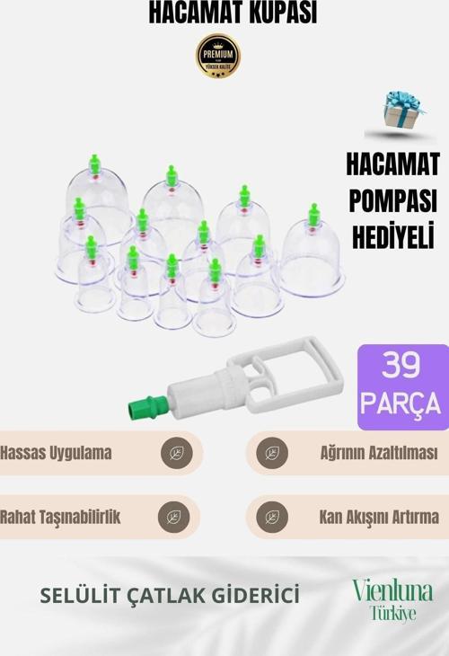 Profesyonel Seri Çatlak Karşıtı Selülit Vakum Destekli Masaj Aleti - 36+3 Parça Hacamat Kupa Seti