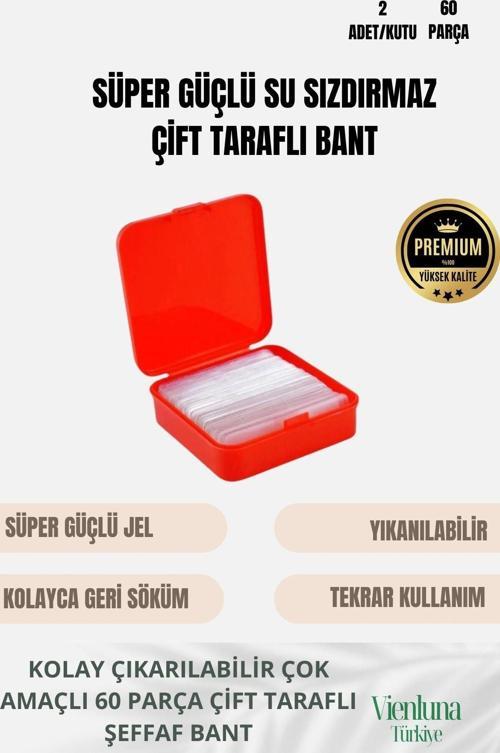 Özel Tasarım Süper Güçlü Yapışkan Kolay Çıkarılabilir 60 Parça Çift Taraflı Şeffaf Bant 2'li Set