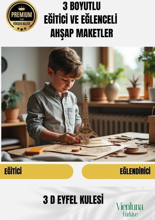 Yeni Sezon Eğitici Öğretici 3 Boyut Ahşap  Zeka Geliştirici Boyanabilir Oyun Maket Eyfel Kulesi