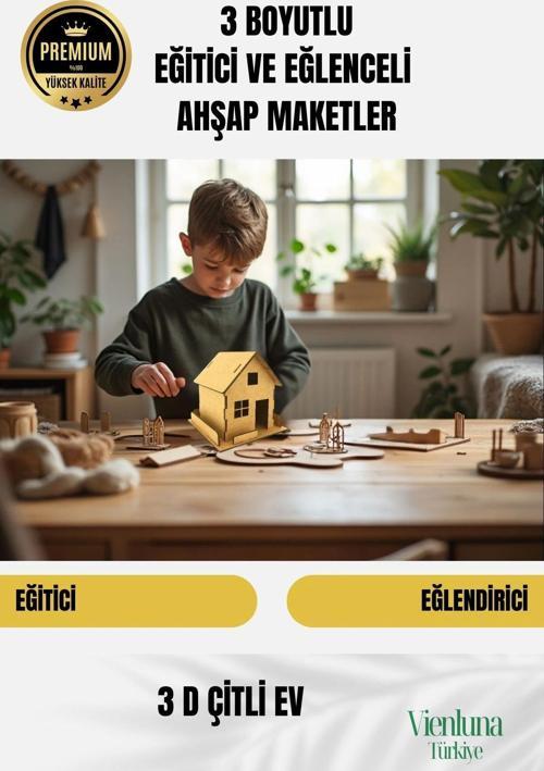 Yeni Sezon Eğitici Öğretici 3 Boyut Ahşap Puzzle Zeka Geliştirici Boyanabilir Oyun Maket Çitli Ev